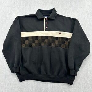 Vintage Safe Harbor Pullover Mens Large Black Sweater Panel Quarter Button Y2K